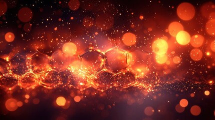 Poster - Abstract glowing hexagonal shapes in a vibrant, colorful background showcasing a blend of light and texture in a cosmic setting