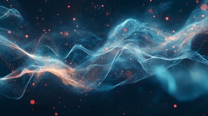 Poster - Digital Particles Wave, Digital Cyberspace Background. 