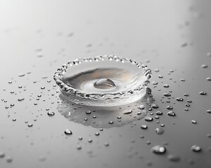 A single water droplet resting on a soft light grey background, highlighting its clarity and delicate curvature