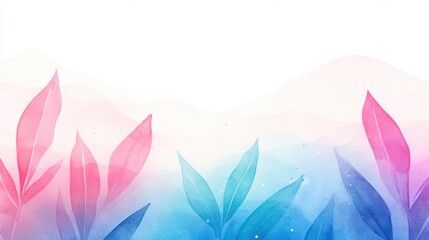 Sticker - Watercolor Abstract Background with Pink and Blue Leaves.