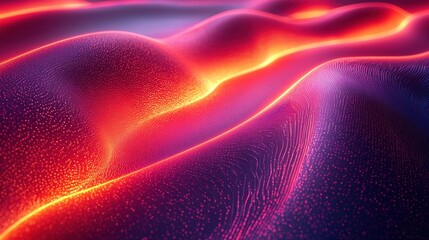 Poster - A surreal landscape of glowing waves undulating with vibrant colors in a digital realm
