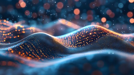 Poster - Digital Particles Wave, Digital Cyberspace Background. 
