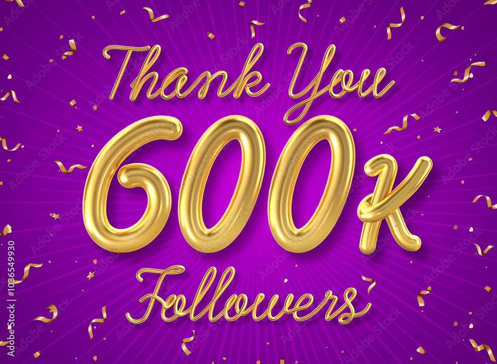 Thank you 600k followers poster with confetti background, Thank you ...