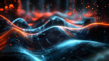 Poster - Digital Particles Wave, Digital Cyberspace Background. 