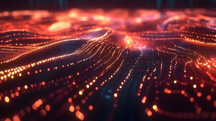 Poster - Digital Particles Wave, Digital Cyberspace Background. 