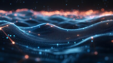 Poster - Digital Particles Wave, Digital Cyberspace Background. 