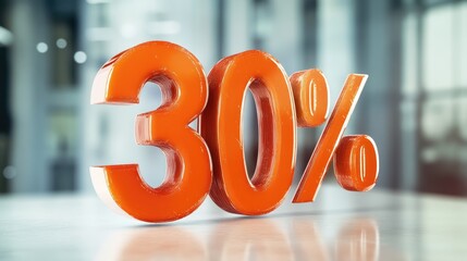 Poster - Glossy 3D orange discount symbol on a sleek light background, representing promotional sales and special offers.
