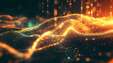 Poster - Digital Particles Wave, Digital Cyberspace Background. 