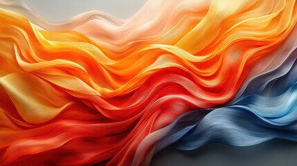 Poster - Flowing silk fabric in vibrant orange and blue tones creating a dynamic visual effect