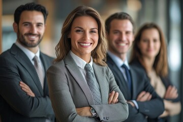 Successful business team standing together and smiling, Generative AI