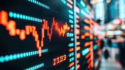 Poster - Stock market tickers flashing updates in a modern office filled with traders and analysts.