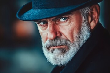 Canvas Print - A man with a white beard wearing a blue hat