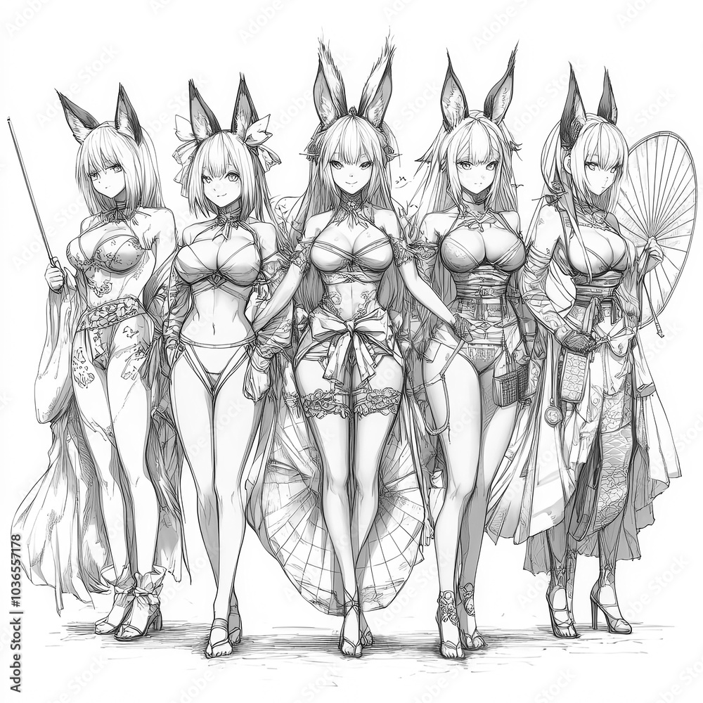A cosplay event with fans in various costumes, anime coloring page for ...