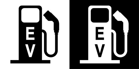 Poster - ofvs749 OutlineFilledVectorSign ofvs - electric ev charging station vector icon . electrical vehicle parking sign . isolated transparent . black outline and filled version . AI 10 / EPS / PNG . g12095