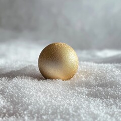 Wall Mural - A minimalistic holiday decoration featuring a single gold bauble surrounded by soft white snow, evoking the spirit of the season