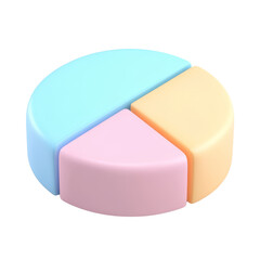 Wall Mural - blue pink and yellow pie chart 3d render icon isolated on transparent background cutout