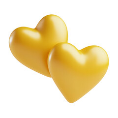 Wall Mural - two yellow hearts 3d render icon isolated on transparent background cutout