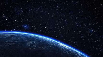 Wall Mural - blue shining earth with stars and horizon in 3d cartoon rendering