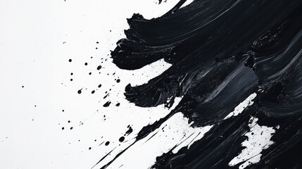 Poster - Ink Paint Abstract Illustration Long Black Brush Splashes On Background Black Paint Spread On White Surface Spray Paint Brush Techniques