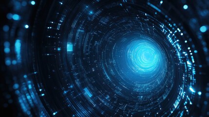 Poster - Blue circular technology on a dark background Abstract digital design representing a futuristic concept