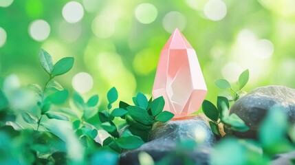 Poster - Macro Photography of Natural Stone Crystal Featuring a Green Backdrop