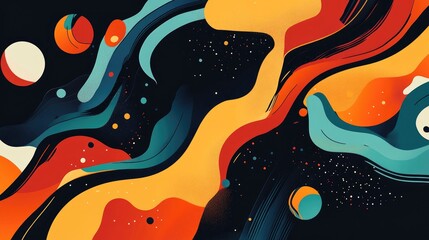 Poster - Flat design illustration featuring abstract shapes and forms with a vibrant color palette creating a modern and visually striking composition
