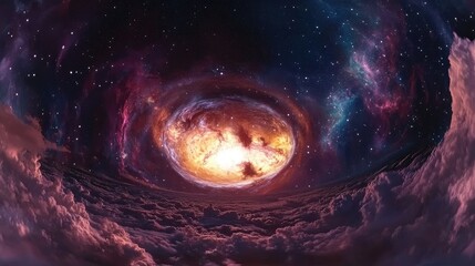 Poster - 360 degree space background featuring nebula and stars equirectangular projection environment map 3D cartoon rendering HDRI spherical panorama 3D illustration