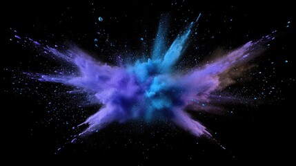 Poster - Explosion of blue aqua and violet dust in a 3D cartoon rendering Freeze motion of color powder bursting Illustration