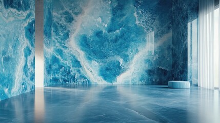 Poster - 3D rendering of a blue marble art painting background