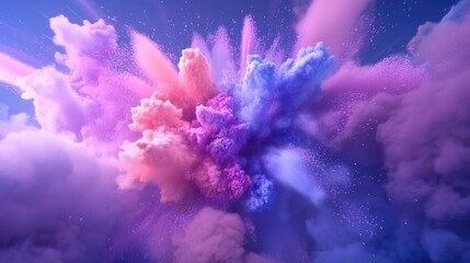 Poster - Explosion of pink violet and blue powder in a 3D cartoon rendering Freeze motion effect of color powder dispersing 3D illustration