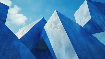 Poster - Abstract blue sky backdrop featuring geometric shapes created through 3D rendering and illustration