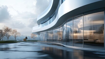 Poster - Curved glass wall architectural details of a modern building exterior