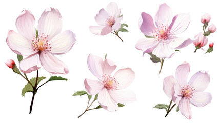 Wall Mural - set of watercolor wildflowers painting isolated on clear png background and transparent background. 