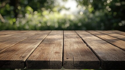 Poster - 3D rendering of an empty wooden tabletop with a blurred background perspective