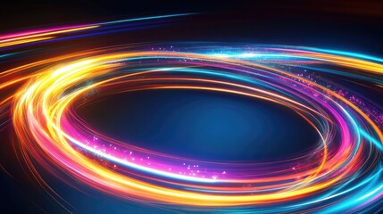 Poster - Glowing neon lines create a vibrant backdrop with high speed light trails Features dynamic motion technology and a rotating neon circle enhanced by colorful sparkling spiral waves
