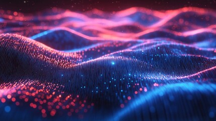 Poster - Futuristic digital backdrop featuring a dynamic wave of luminous points ideal for presentation design and 3D rendering
