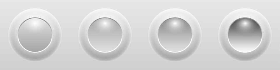 Aufkleber - White grey shiny buttons for user interface, simple 3D modern design for mobile, web, social media, business. Minimal style UI icons set.