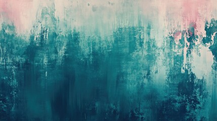 Poster - Abstract art print featuring a green reflective wallpaper design with watercolor blur and shabby paint textures Incorporates nice ink and wool textile elements in saturated blue pink and light hue