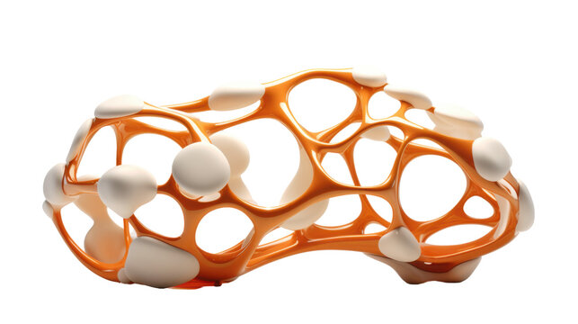 An abstract, organic structure with interconnected forms and smooth surfaces.