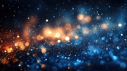 Poster - A dazzling array of blue and orange bokeh lights shimmering against a dark background, creating a vibrant and festive atmosphere