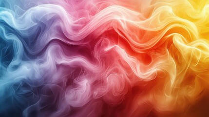 Poster - Swirling colorful smoke pattern blending shades of purple, pink, orange, and yellow in a mesmerizing abstract display during a calm evening