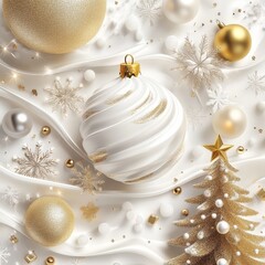 Wall Mural - merry christmas and happy new year holiday white banner illustration. xmas design with realistic 3d 