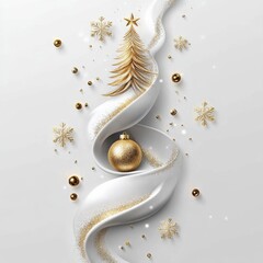 Wall Mural - merry christmas and happy new year holiday white banner illustration. xmas design with realistic 3d 