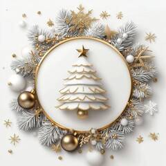 Wall Mural - merry christmas and happy new year holiday white banner illustration. xmas design with realistic 3d 