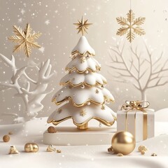 Wall Mural - merry christmas and happy new year holiday white banner illustration. xmas design with realistic 3d 
