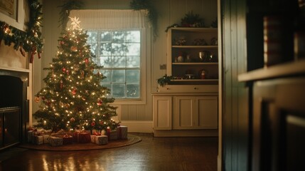 Decorating house for Christmas, natural light through windows, authentic home setting, genuine emotions