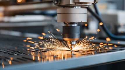 Poster - Precision in Motion: A close-up shot of a CNC machine cutting metal, sparks flying in a mesmerizing display of industrial power. The image captures the precision, accuracy.