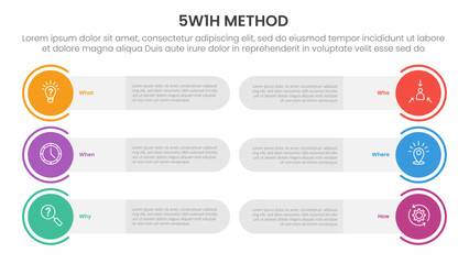 Poster - 5w1h analysis infographic with round rectangle and circle badge with 6 step points for slide present