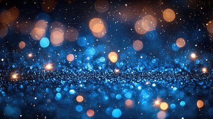 Poster - stunning blue and golden bokeh lights shimmering against a dark background, creating a magical atmos