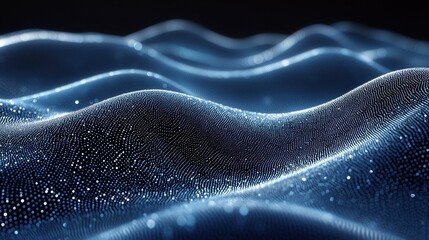 Poster - Abstract representation of flowing waves in shades of blue illuminated by soft light at night